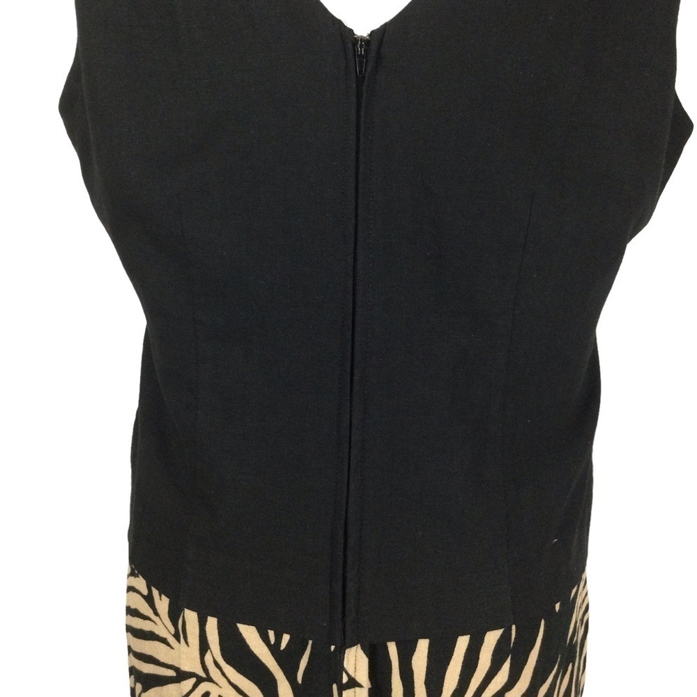 Courtenay‎ Linen Blend Black Tan Leaf/Zebra Print Belted Women Dress Size 14 P - Picture 10 of 12